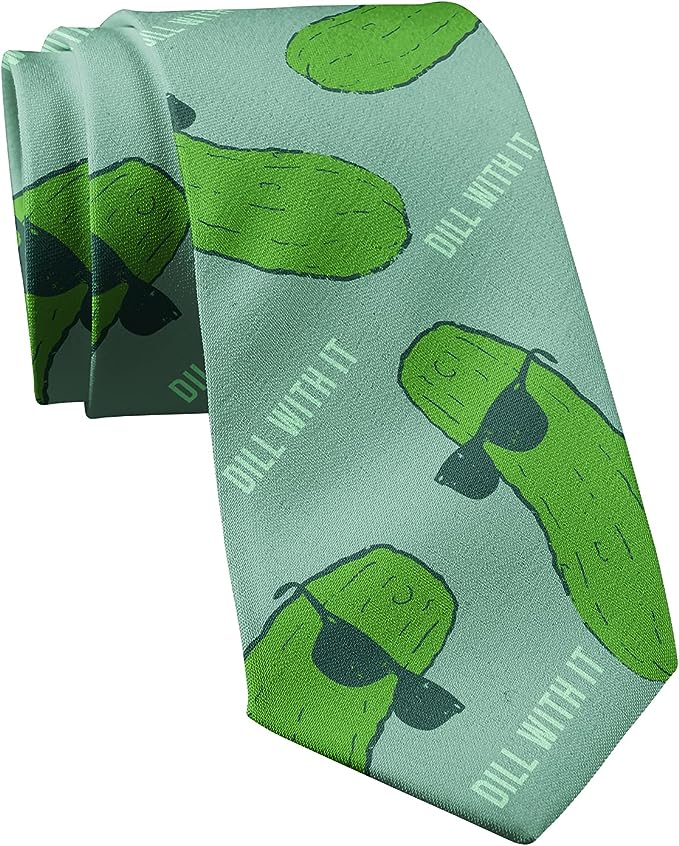 Crazy Dog T-Shirts Dill With It Necktie Funny Cool Pickle Deal With It Sarcastic Saying Novelty Tie