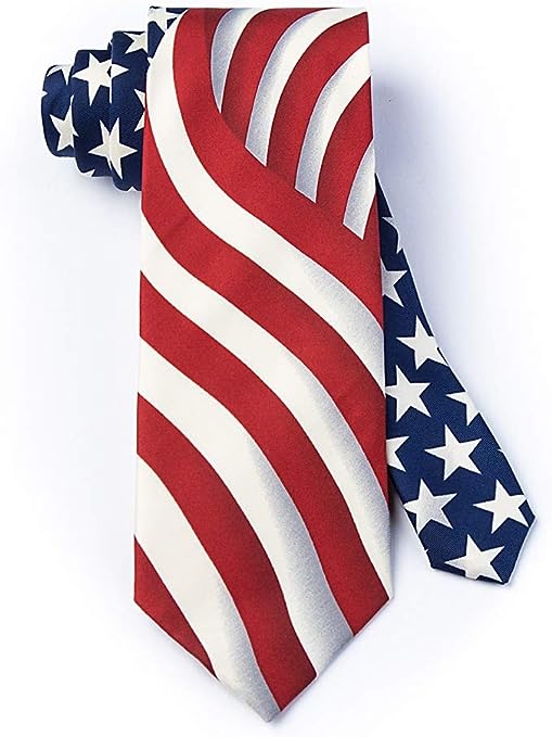 Men's 100% Microfiber Long May She Wave America 4th of July Independence Patriotic Novelty Tie Necktie