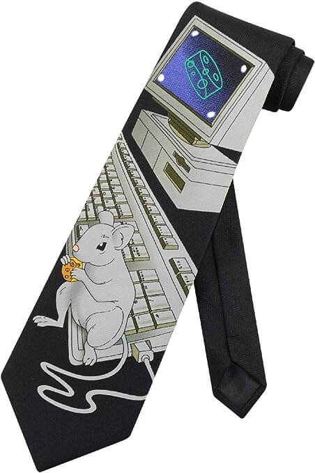 Computer with Real Mouse Mens NeckTie Unique Themed Mens Neck Tie