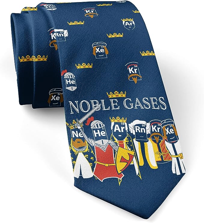 Crazy Dog T-Shirts Noble Gases Necktie Funny Nerdy Science Teacher Chemistry Periodic Table Graphic Tie